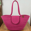 Boho Straw Style Magnetic Closure Natural Shoulder Bag - Pink