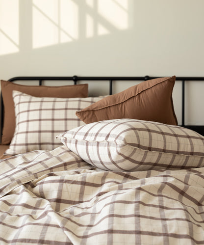 Rustic Striped&amp;Ruffled 100% Soft Cotton Duvet Cover Set - Garmentwashed | Limasso