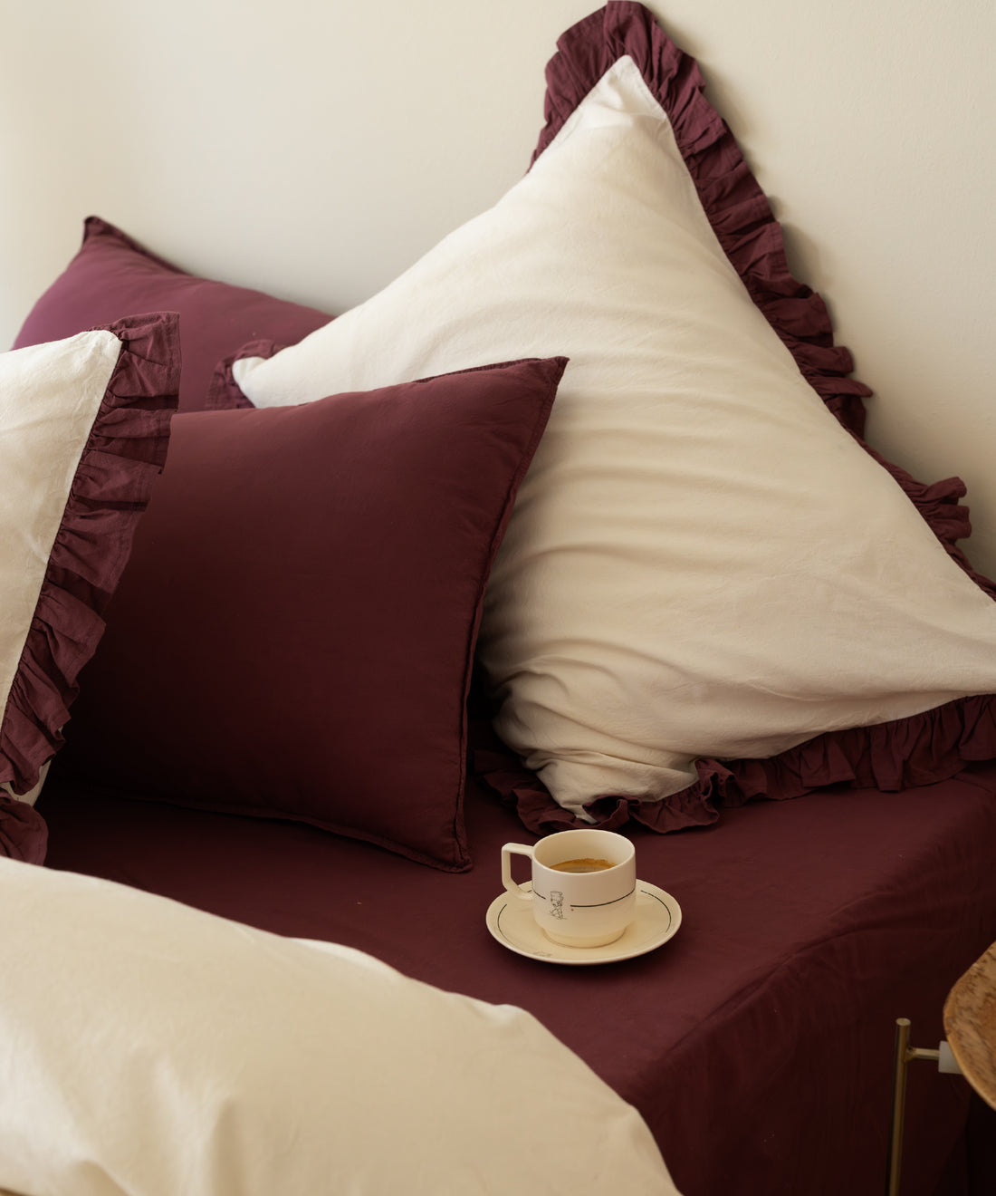 Odessia Raspberry Ruffled 100% Soft Cotton Duvet Cover Set - Stonewashed | Limasso