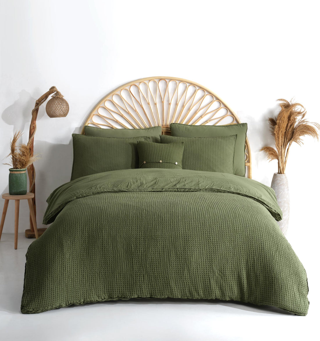 Bassin Stonewashed 100% Cotton Duvet Cover Set - Capulet Olive