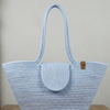 Boho Straw Style Magnetic Closure Natural Shoulder Bag - Blue