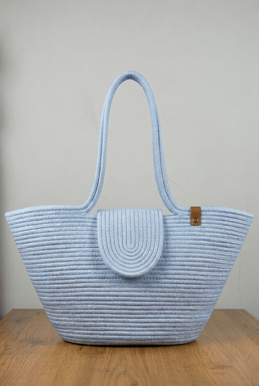 Boho Straw Style Magnetic Closure Natural Shoulder Bag - Blue