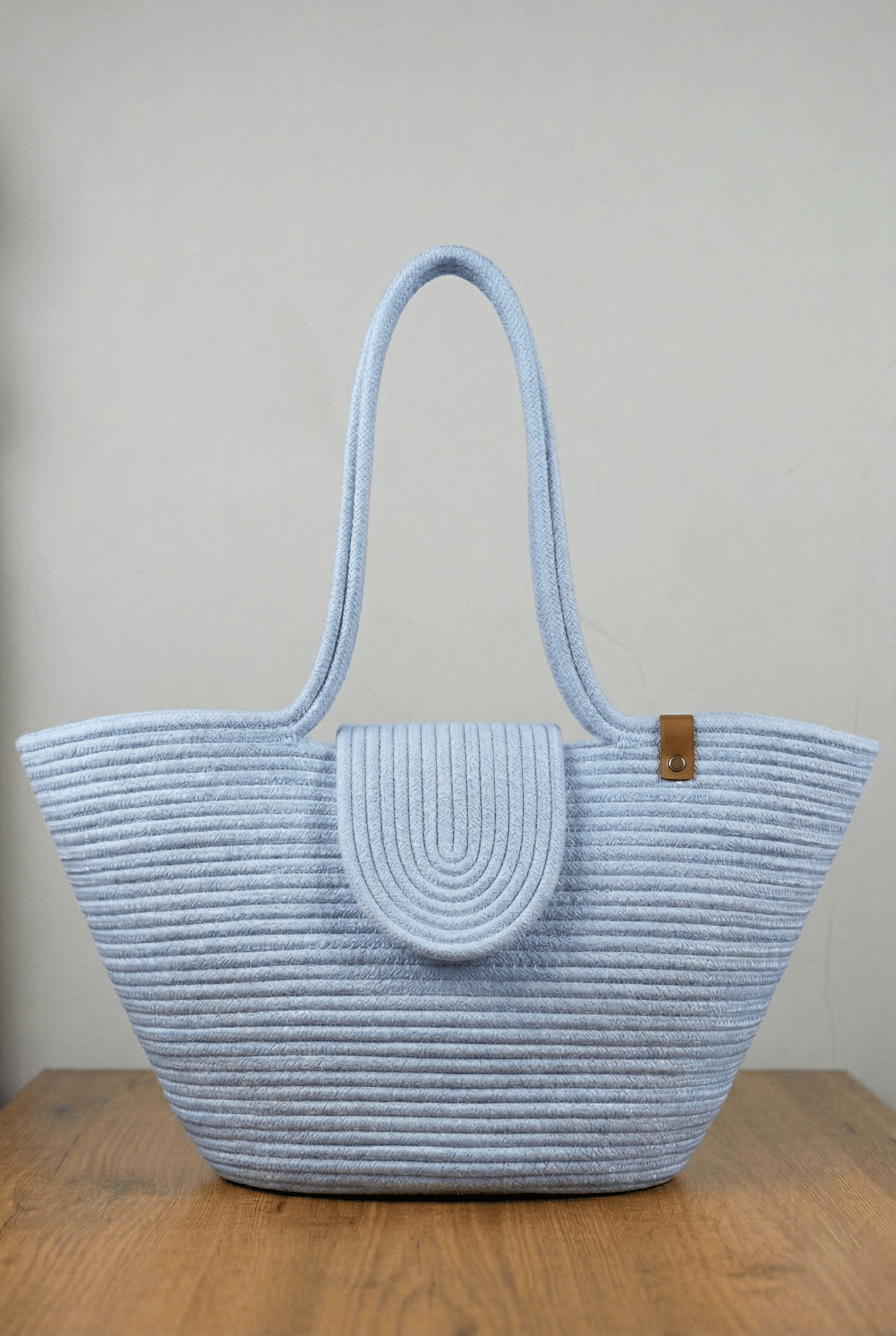 Boho Straw Style Magnetic Closure Natural Shoulder Bag - Blue