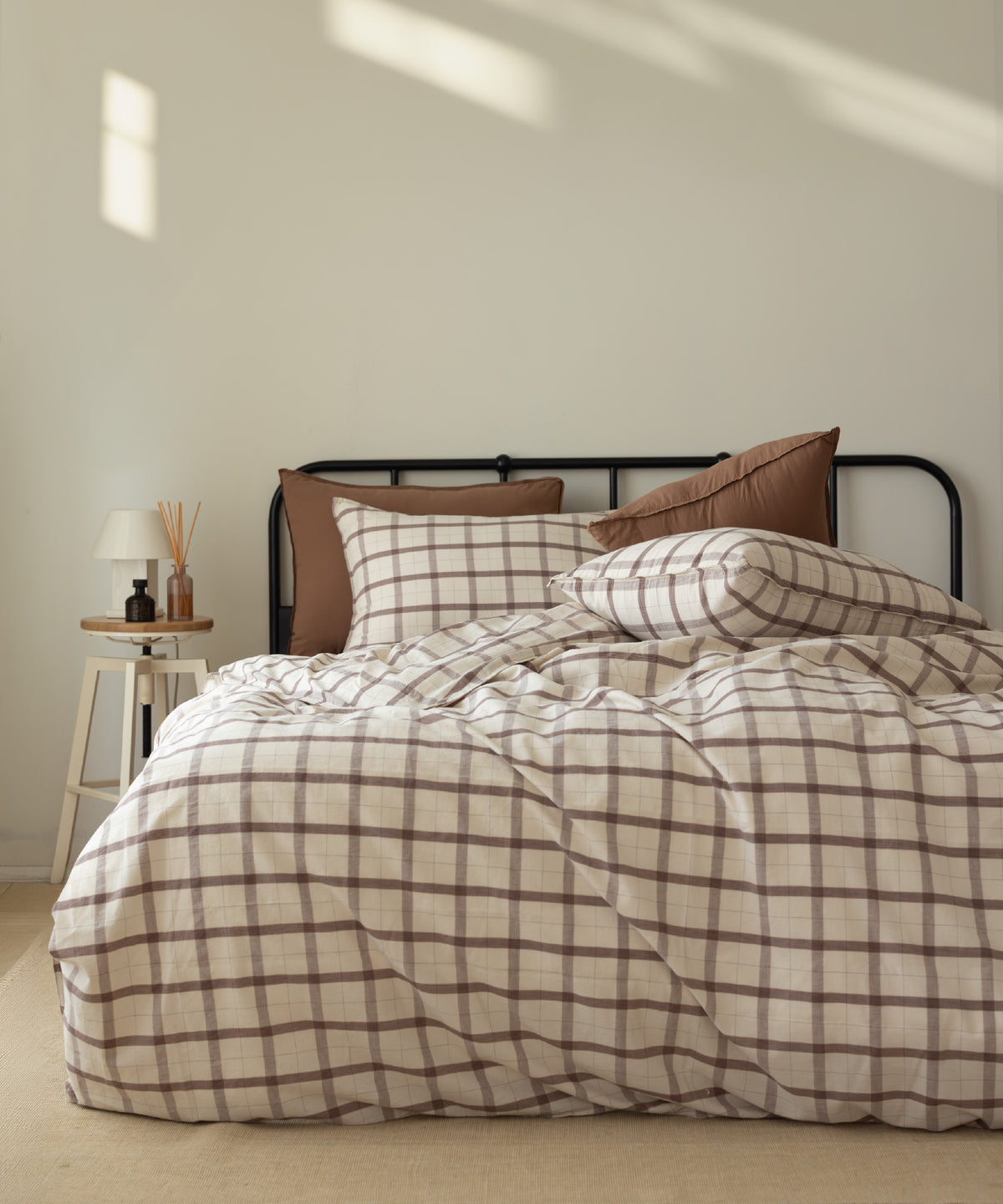 Rustic Striped&amp;Ruffled 100% Soft Cotton Duvet Cover Set - Garmentwashed | Limasso