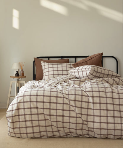 Rustic Striped&amp;Ruffled 100% Soft Cotton Duvet Cover Set - Garmentwashed | Limasso