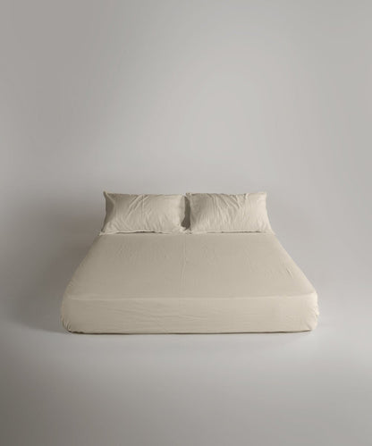Stonewash 100% Soft Cotton Fitted Sheet Set Med Cream