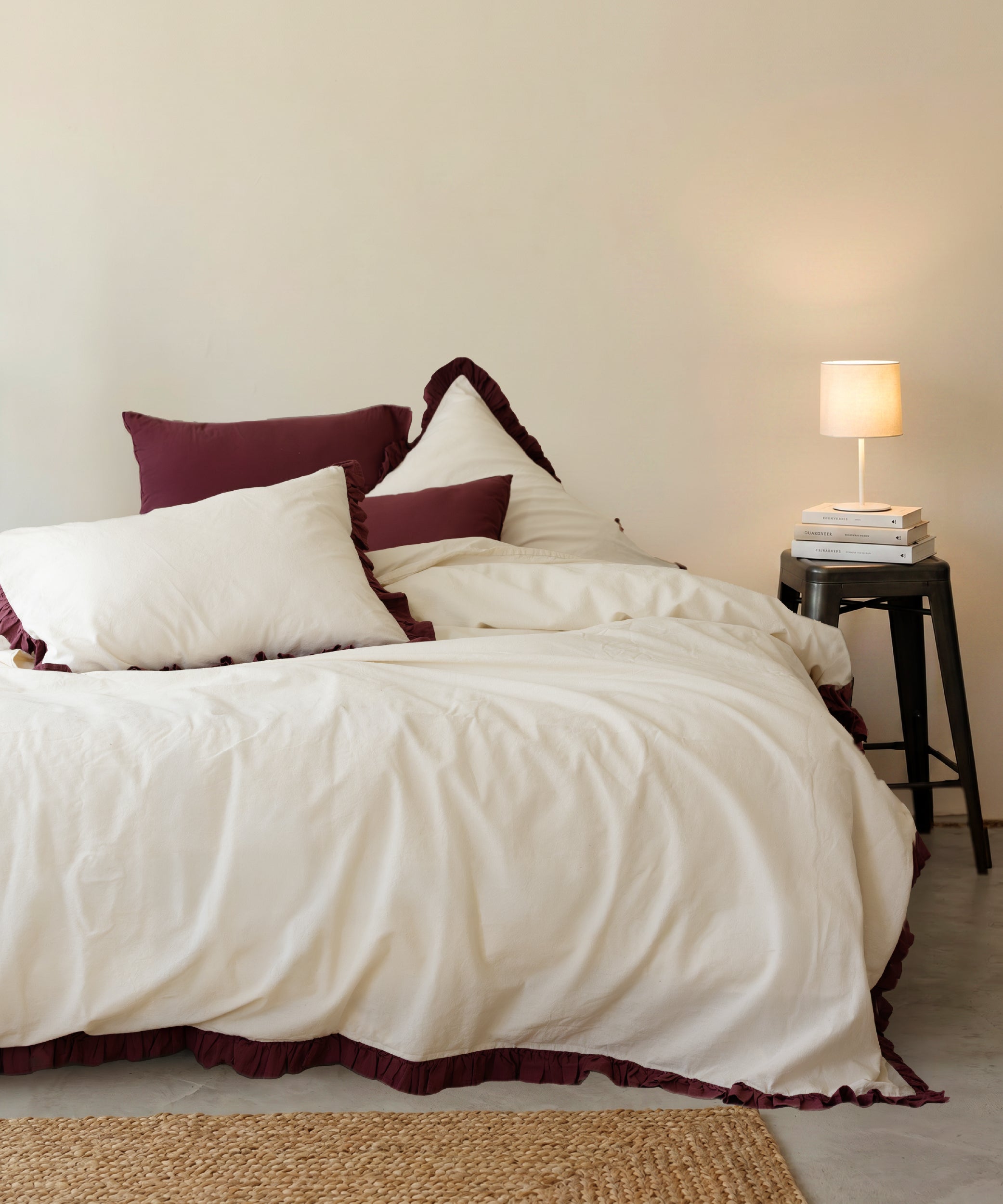 Odessia Raspberry Ruffled 100% Soft Cotton Duvet Cover Set - Stonewashed | Limasso