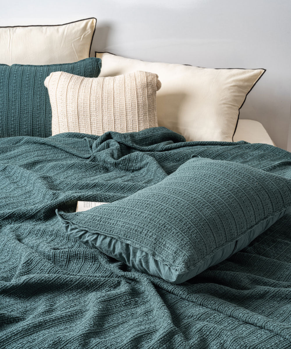 Essualte Waffle Bedspread Set Dark Green