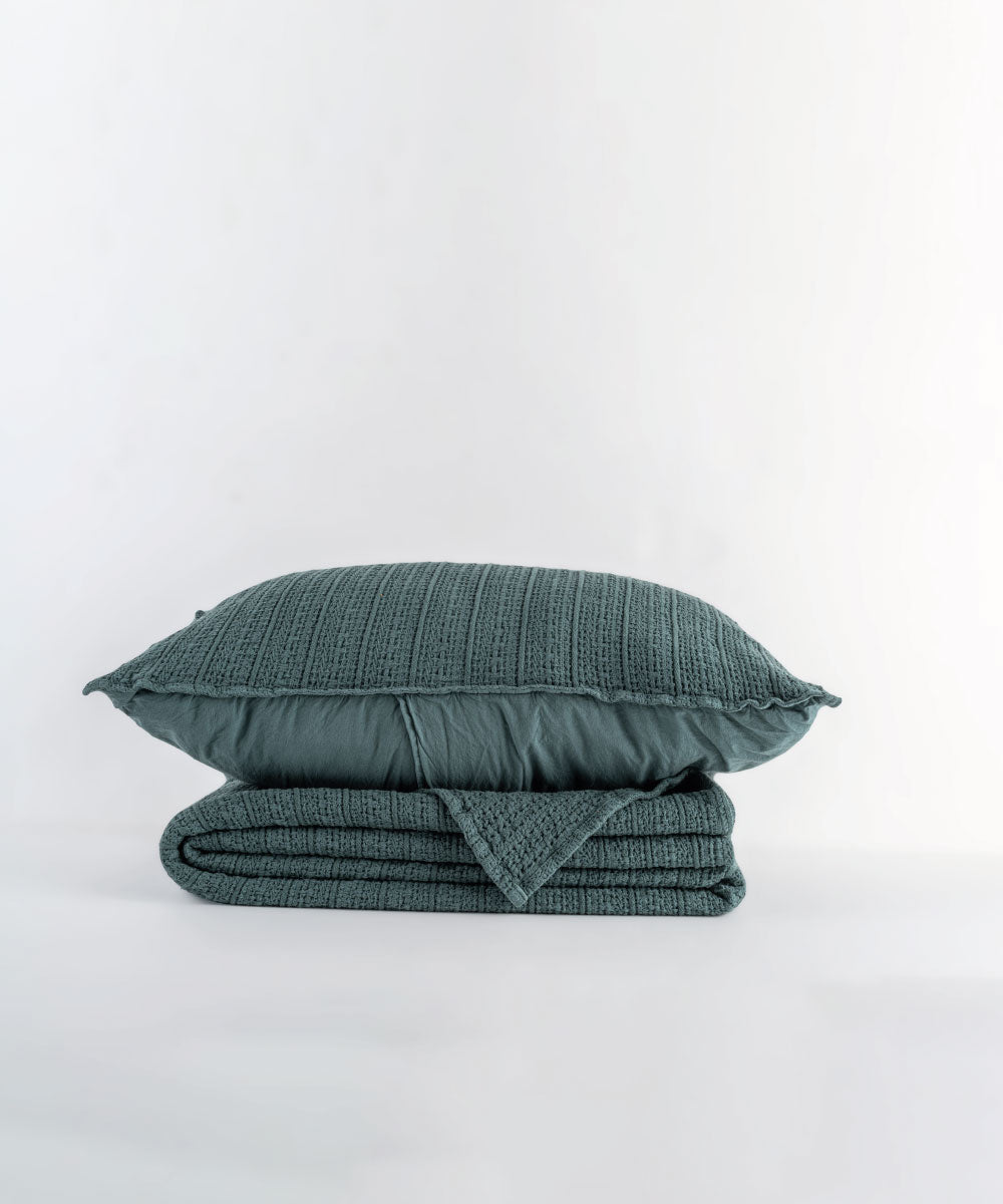 Essualte Waffle Bedspread Set Dark Green