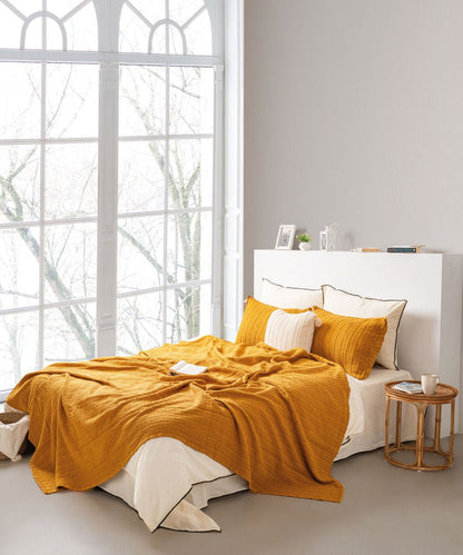 Essualte Waffle Bedspread Set Mustard