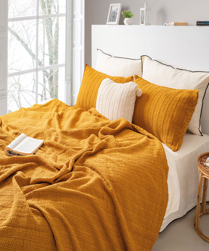 Essualte Waffle Bedspread Set Mustard