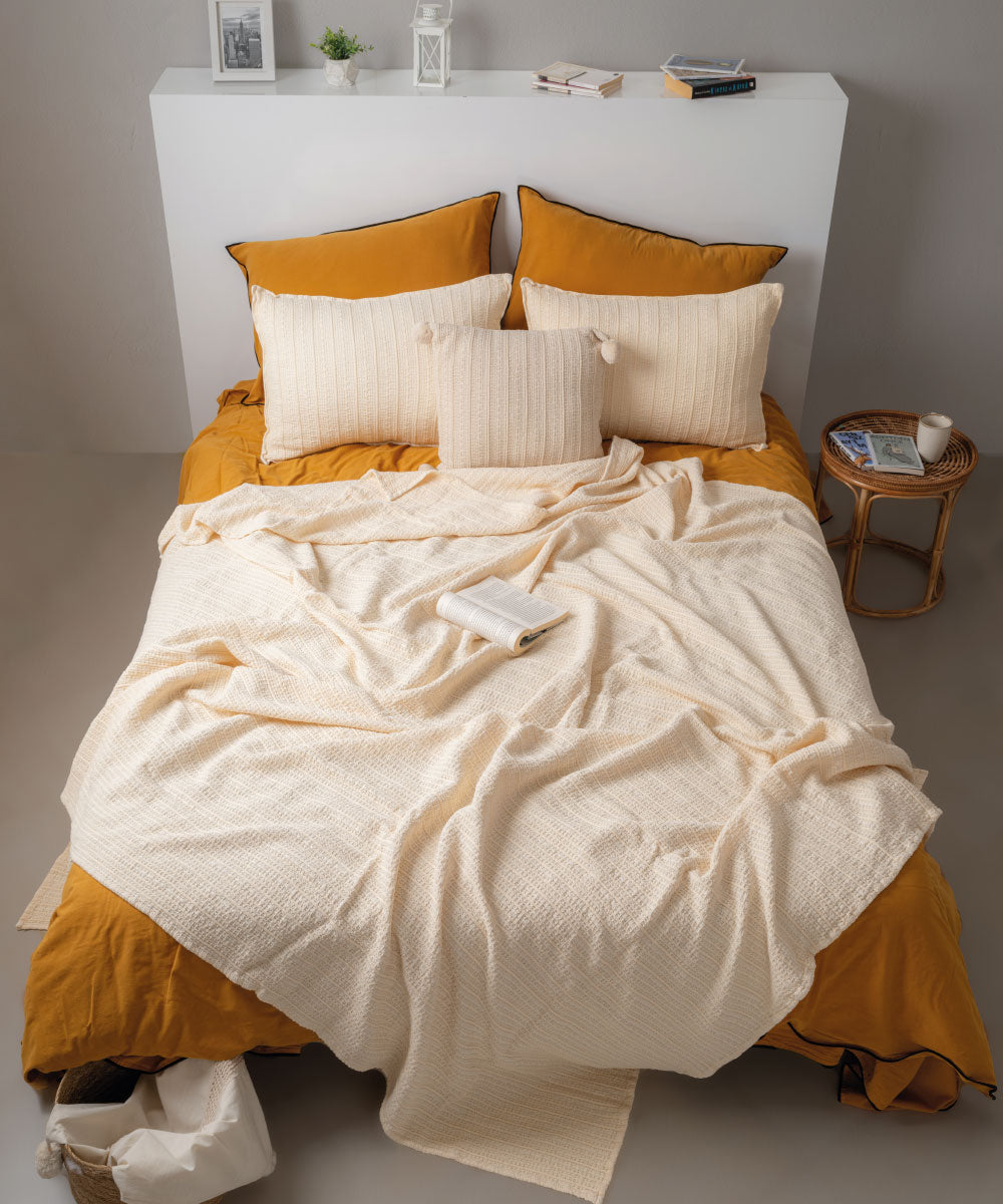 Essualte Waffle Bedspread Set Mediterranean Cream