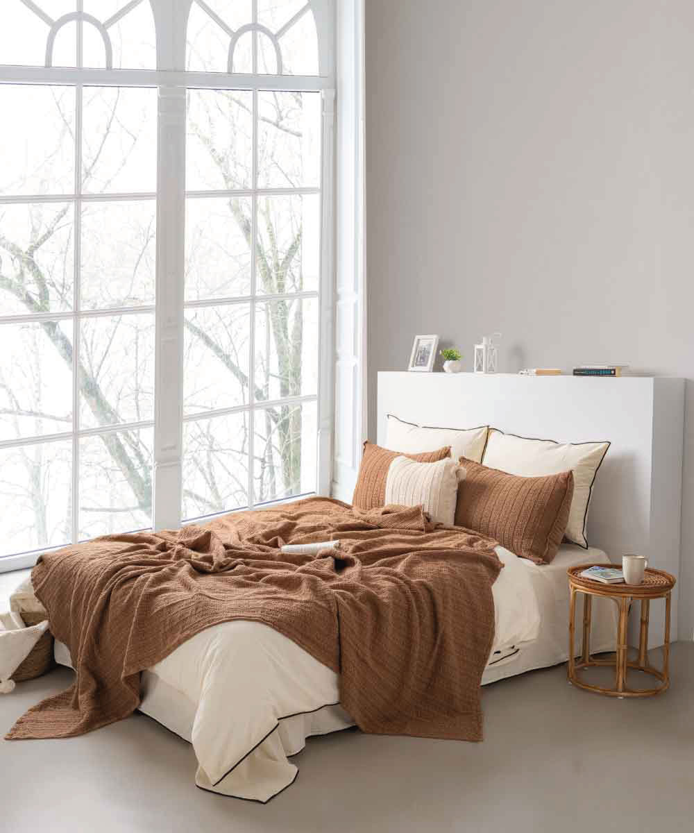 Essualte Waffle Bedspread Set Wood Smoke