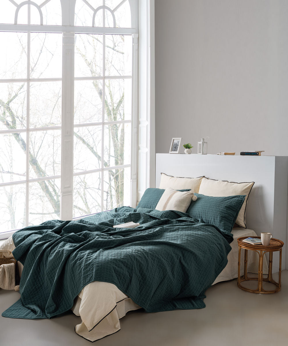 Essualte Bacis Bedspread Set Dark Green