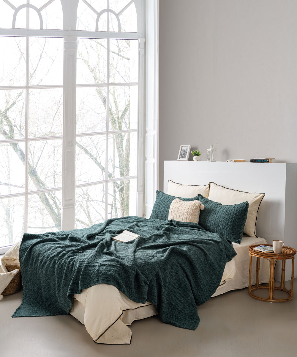 Essualte Waffle Bedspread Set Dark Green