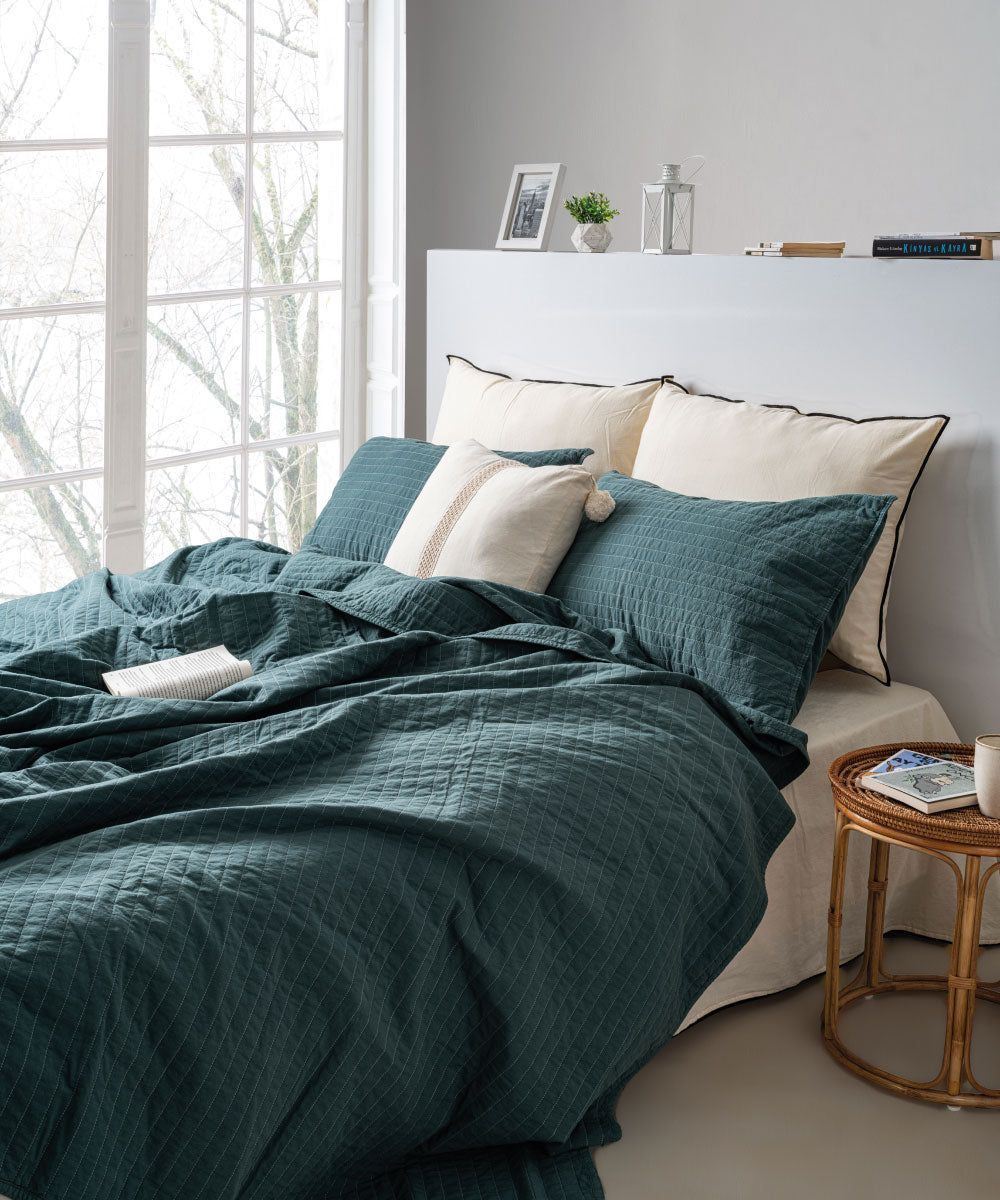 Essualte Bacis Bedspread Set Dark Green