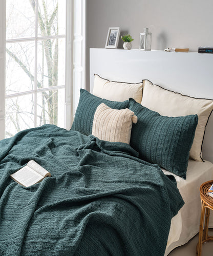 Essualte Waffle Bedspread Set Dark Green