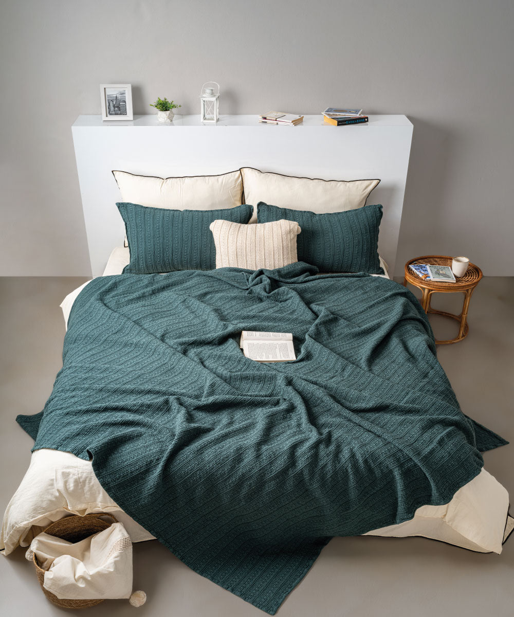 Essualte Waffle Bedspread Set Dark Green