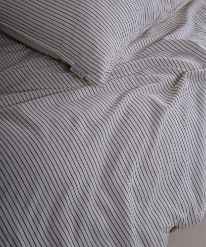 Classic button closure detail on garment washed 100% cotton duvet cover set