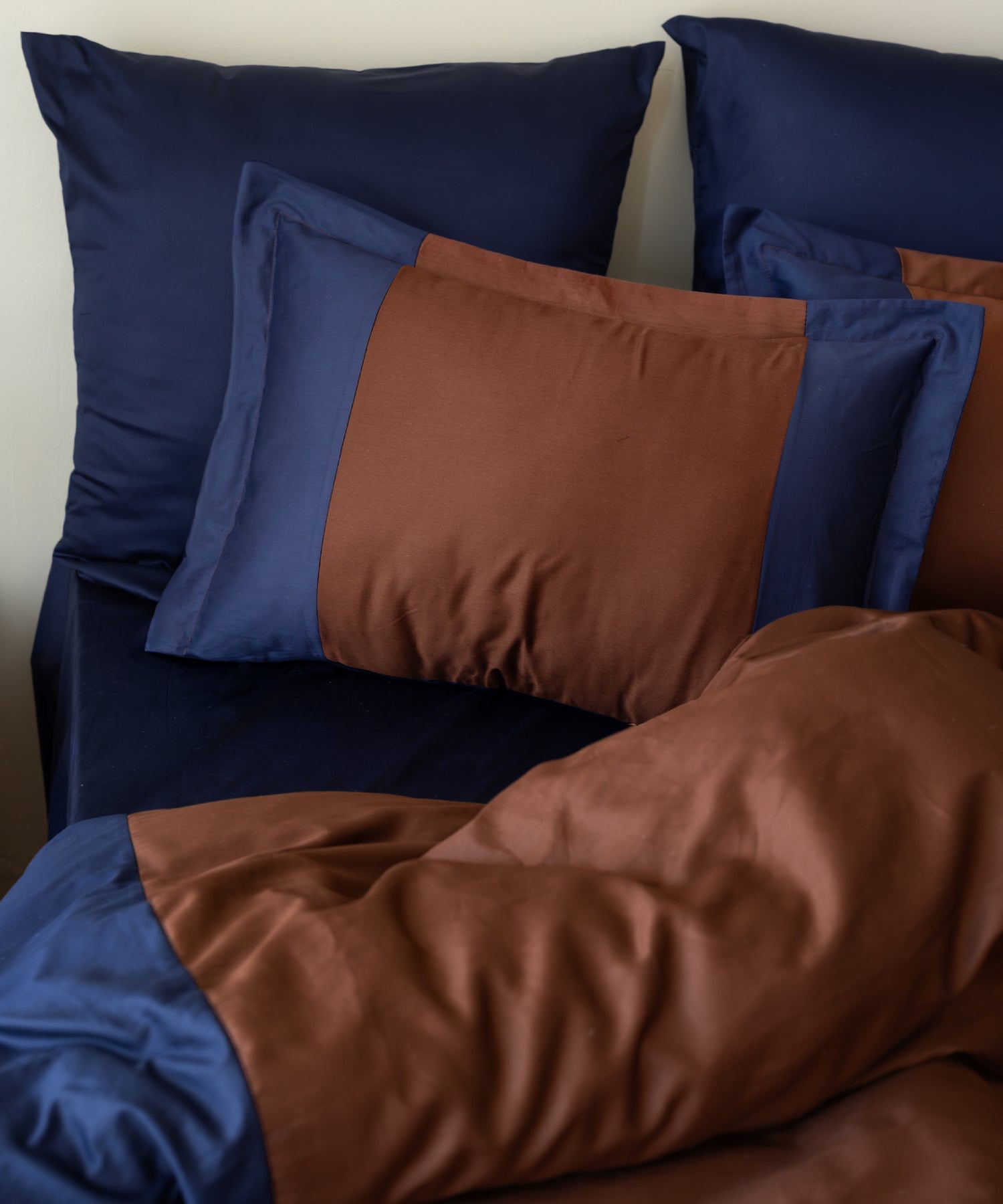 Dress Blue and Autumn cotton sateen pillowcase with Oxford border and envelope closure