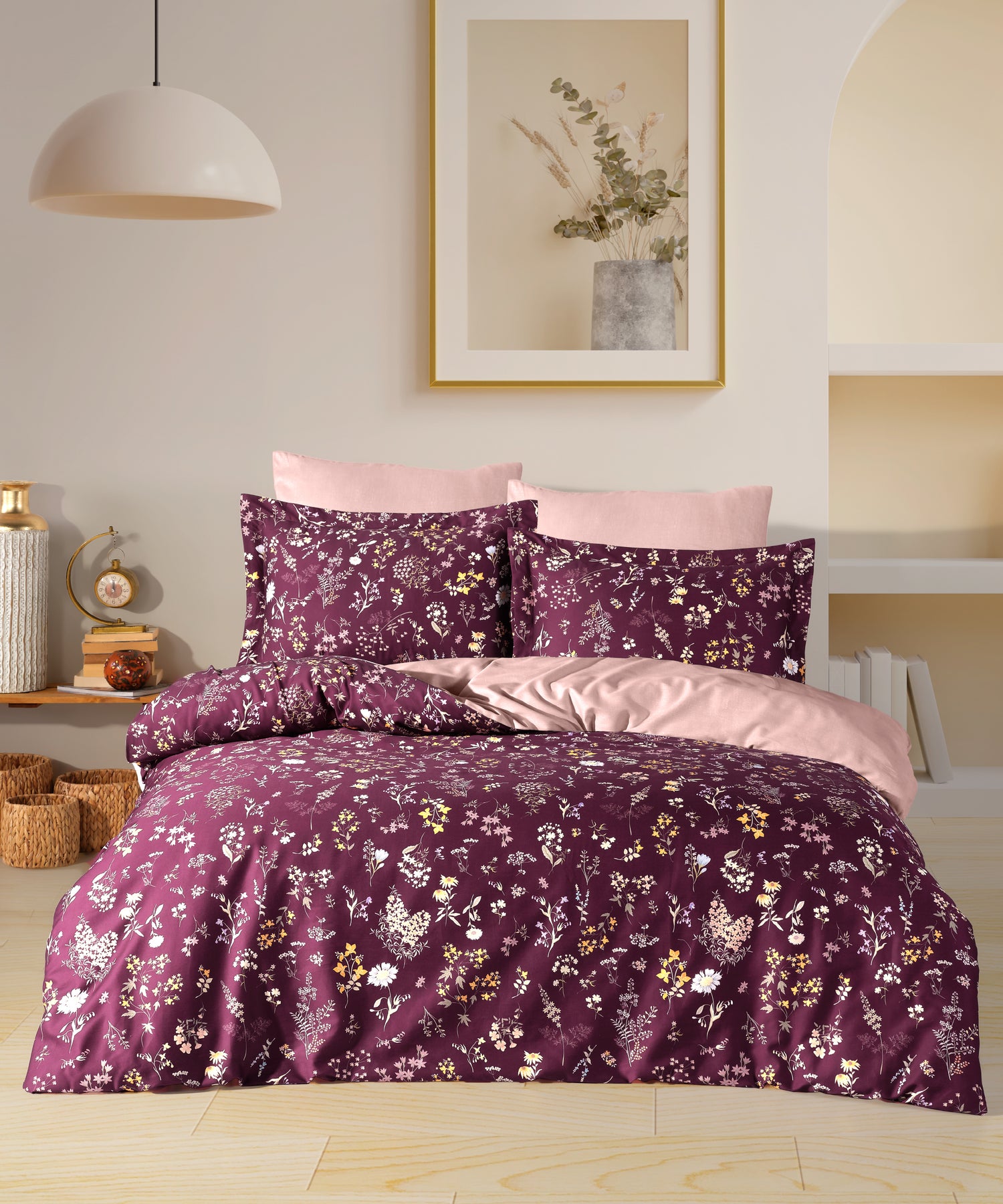 Duvet cover set 100% Cotton Satin Midnight raspberry full