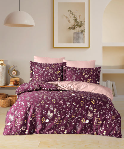 Duvet cover set 100% Cotton Satin Midnight raspberry full