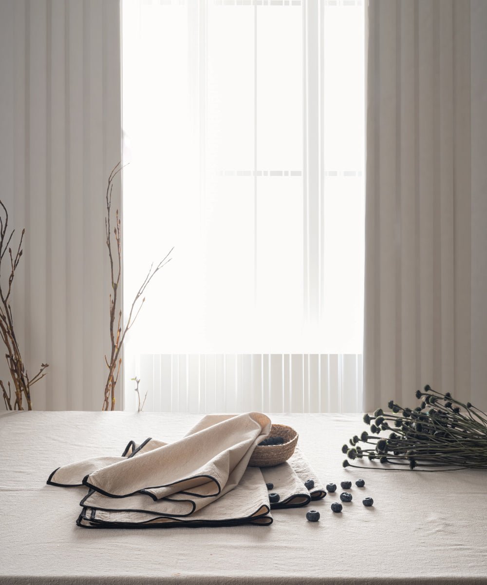 Large beige rectangular cotton tablecloth 160x280 cm with embroidered edges, dining table linen for 8 to 10 seater table UK