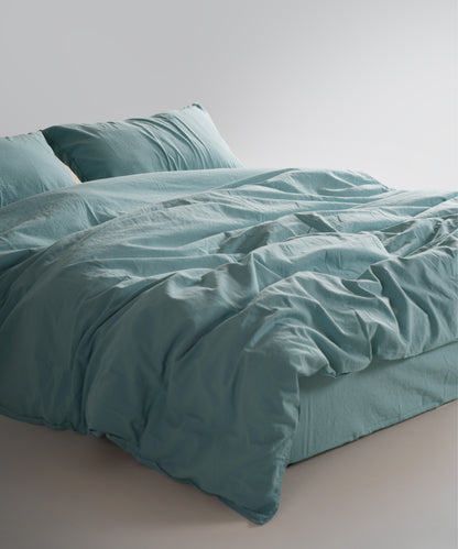 Mineral Blue shade in a stonewashed cotton pillowcase. Perfect for Scandinavian, minimalist and coastal bedroom styles.