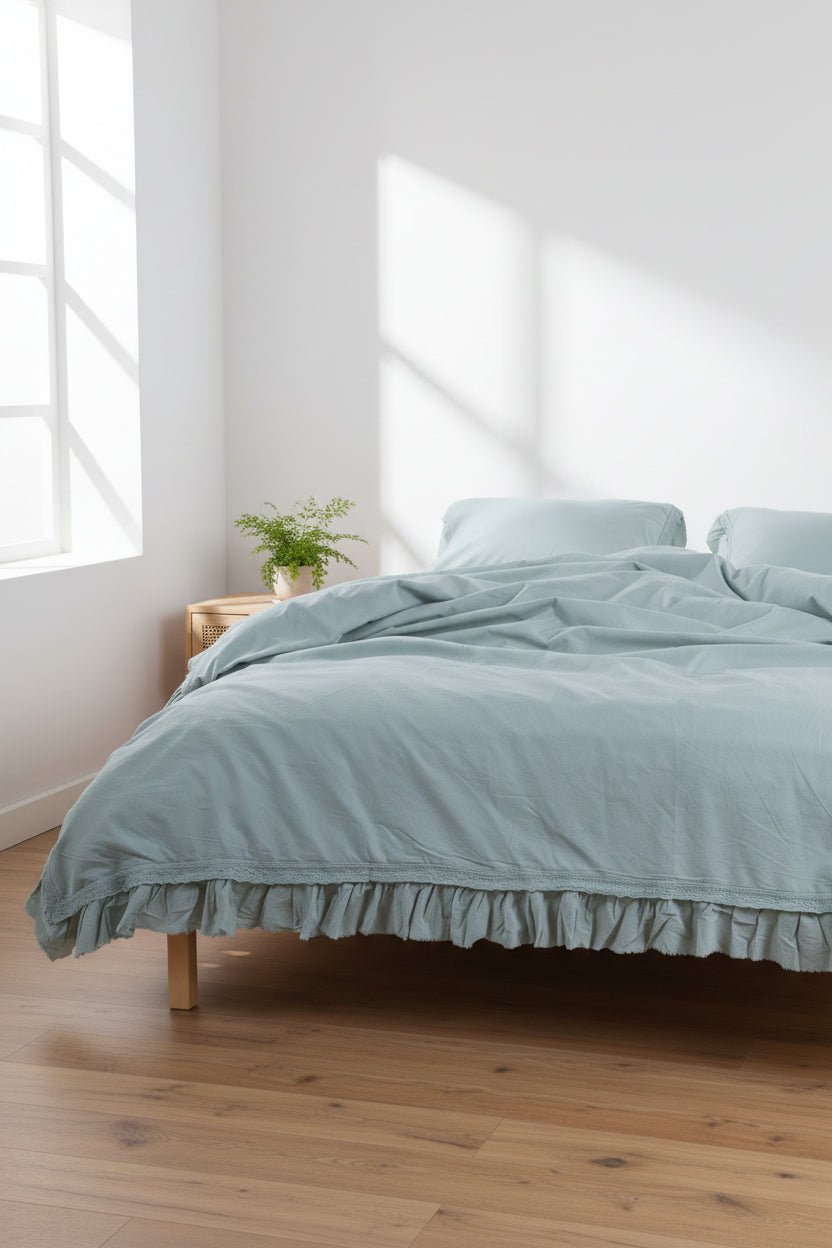 Mint green duvet cover set made from 100% stonewashed cotton, creating a fresh, light and soothing look inspired by nature.