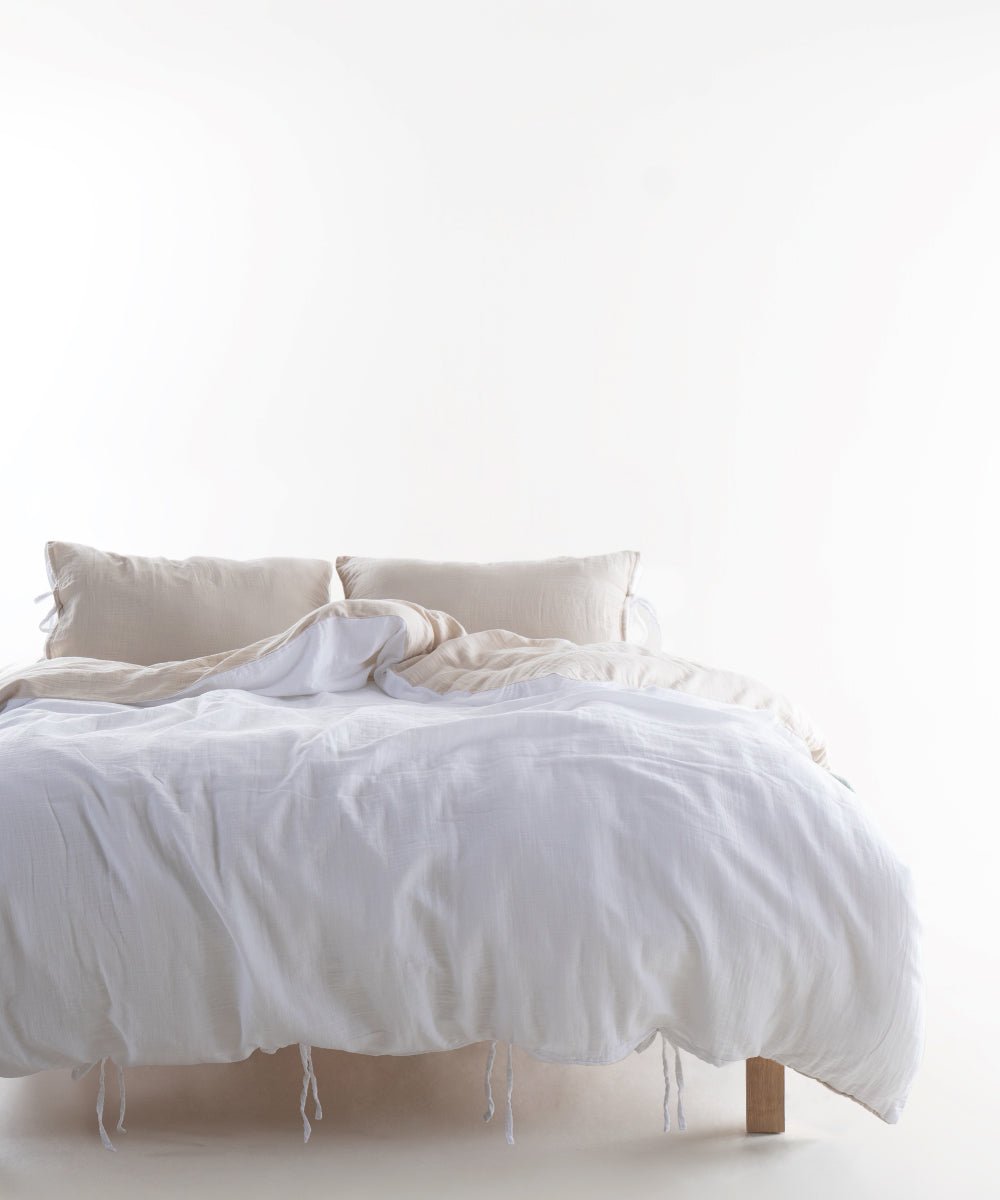 Esse 100% Natural Cotton Gauze-Muslin Duvet Cover Set Reversible Oxfordtan/Snow White