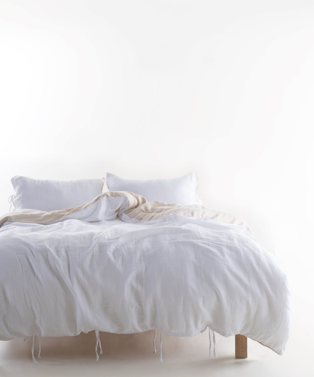 Esse 100% Natural Cotton Gauze-Muslin Duvet Cover Set Reversible Oxfordtan/Snow White