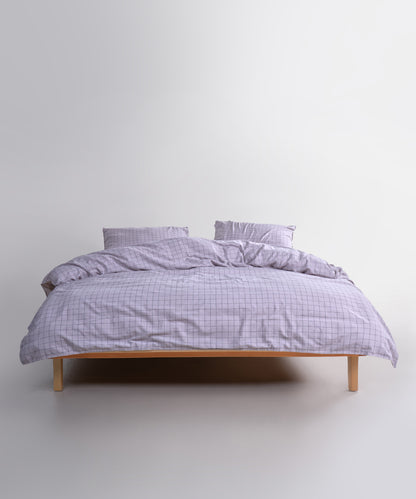 Styled full bed image featuring the Inara Natural Violet duvet cover set, adding a soothing and elegant touch to the bedroom.