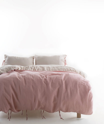 Esse 100% Natural Cotton Gauze-Muslin Duvet Cover Set Reversible Oxfordtan/Pristine