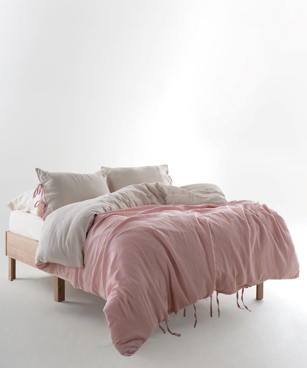 Esse 100% Natural Cotton Gauze-Muslin Duvet Cover Set Reversible Oxfordtan/Pristine