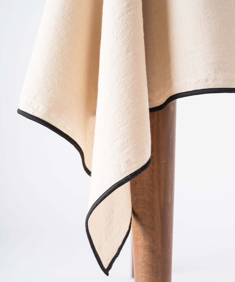 Premium oxfordtan beige stonewashed 100% cotton tablecloth, durable embroidered kitchen and dining room table cover UK