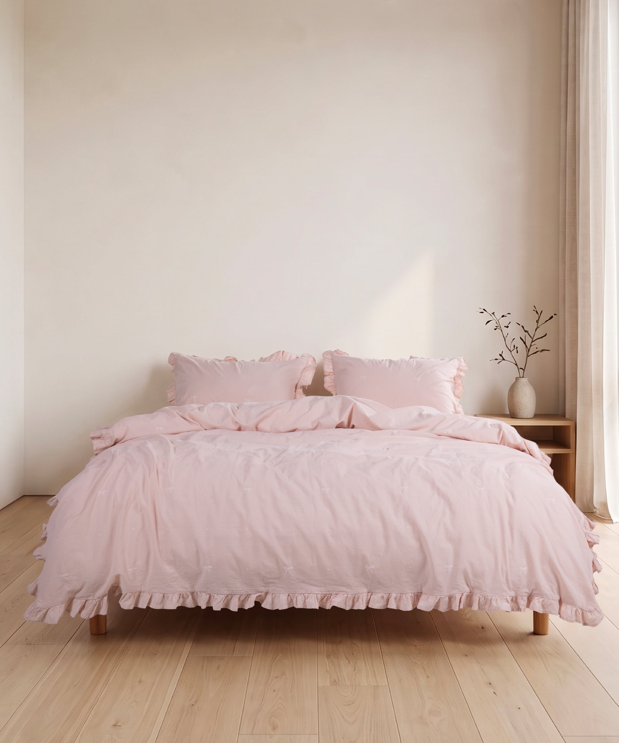 Stonewashed Pristine cotton duvet cover set styled in bright minimalist UK bedroom