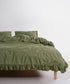 Sicilia Capulet Olive ruffle lace 100% cotton duvet cover set stonewashed soft luxury bedding UK size