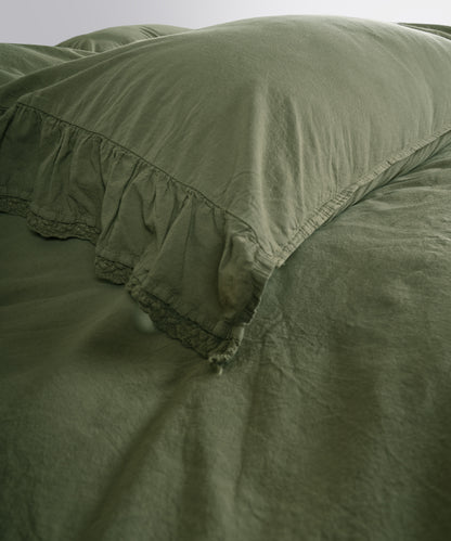 Sicilia Capulet Olive 100 percent cotton duvet cover set breathable natural luxury bedding for UK homes