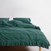 Sicilia Dark Green Ruffle Lace 100% Cotton Duvet Cover Set – Stonewashed | Limasso