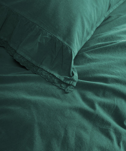 Sicilia Dark Green 100 percent cotton duvet cover set breathable natural luxury bedding for UK homes