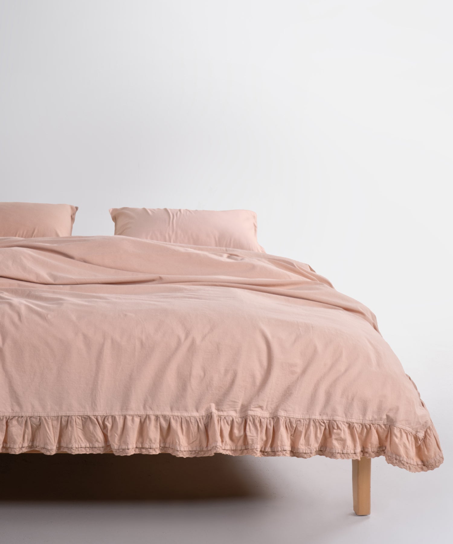 Sicilia Mediterranean Beige ruffle lace 100% cotton duvet cover set stonewashed soft neutral bedding UK size