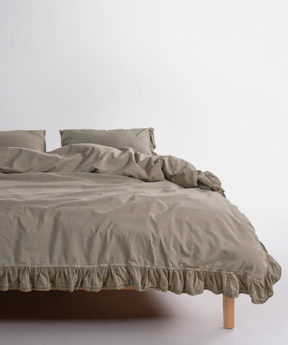 Sicilia Mediterranean Green ruffle lace 100% cotton duvet cover set stonewashed soft luxury bedding UK size