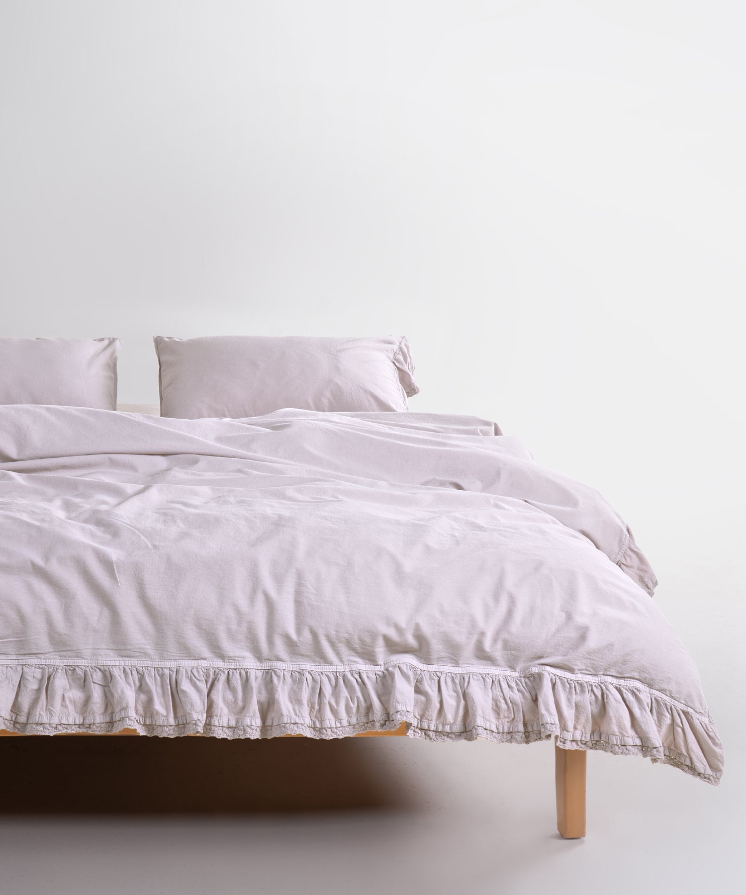 Sicilia Natura Cream ruffle lace 100% cotton duvet cover set stonewashed soft luxury bedding UK sizes