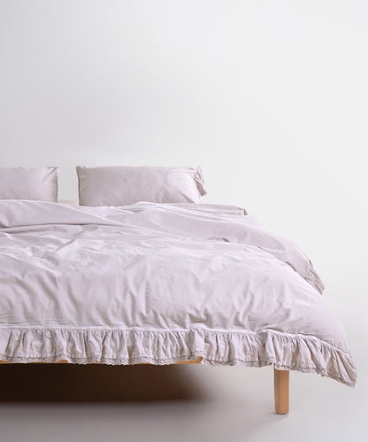 Sicilia Natura Cream ruffle lace 100% cotton duvet cover set stonewashed soft luxury bedding UK sizes