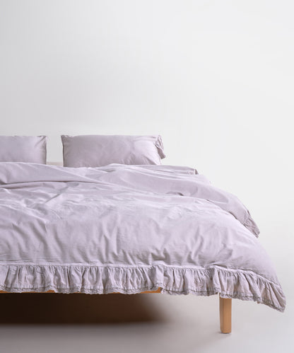 Sicilia Opal Grey ruffle lace 100% cotton duvet cover set stonewashed soft luxury bedding UK sizes
