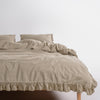 Sicilia Oxford Tan Ruffle Lace 100% Cotton Duvet Cover Set – Stonewashed | Limasso