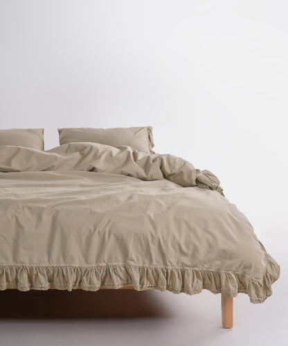 Sicilia Oxford Tan ruffle lace 100% cotton duvet cover set stonewashed soft luxury bedding UK sizes