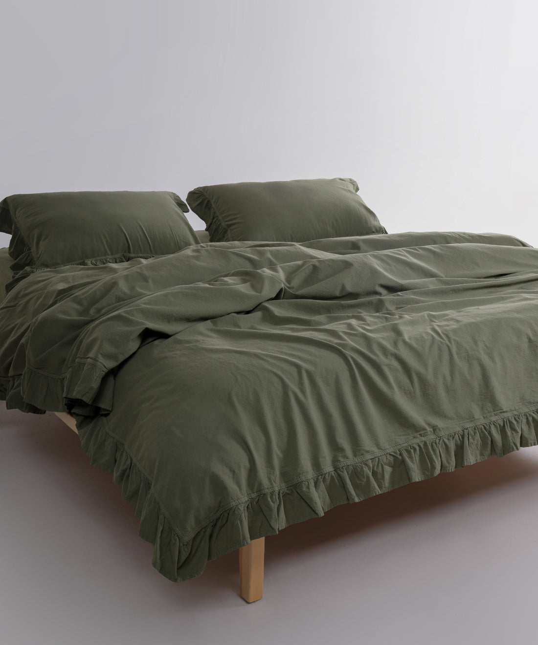 Soft, breathable bedding in calming Capulet Olive