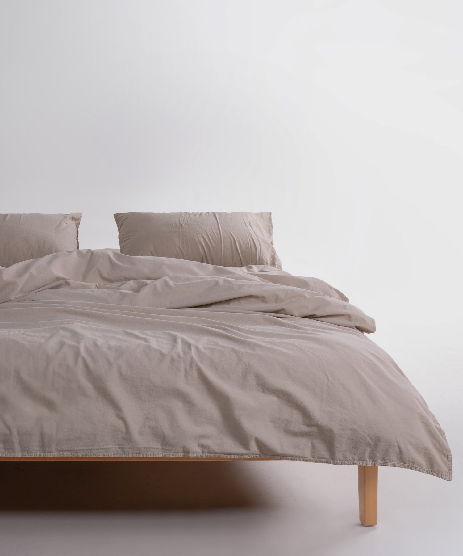 Stonewashed 100% cotton duvet cover set in oxfordtan beige with soft breathable fabric for UK USA and Canada bedrooms