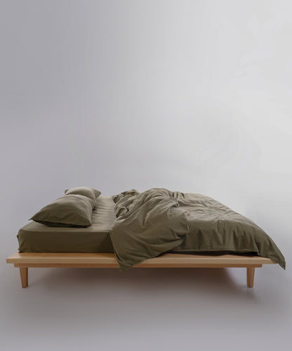 Stonewashed Cotton Duvet Cover Set Olive | 100% Soft Natural Cotton